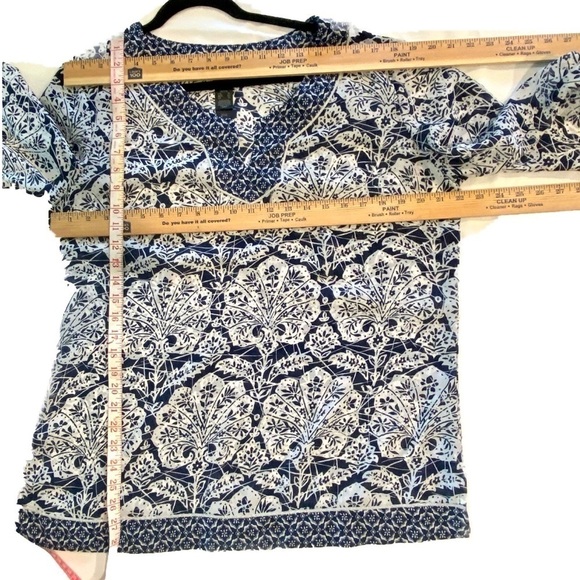 Studio by Liz Claiborne Petite XL Navy Geometric Pint 3/4 sleeve tunic - Picture 7 of 7